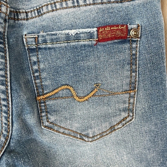 Brand New 7 For All Mankind Flex Stretch Slim Straight Leg Distressed Blue Jeans - Picture 11 of 15